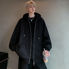 细闪满天星开衫连帽卫衣男女春秋季复古情侣拉链外套jk90-p78，女装短外套，电商C307A