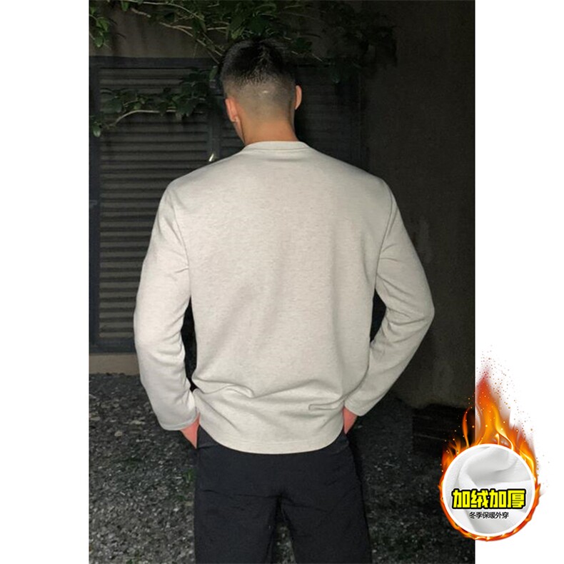 抖音得物高品质美式高街重磅曼巴棉cleanfit螺纹拼接卫衣长袖T恤,男装T恤,电商A486