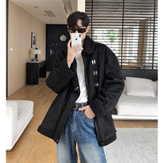 1港风翻领麂皮绒羊羔毛金属飞机扣大码M-5XL棉衣YG77108P135控178，男装棉衣，星座226-2