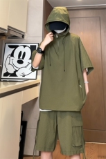 量大优供视频泡泡纱夏款连帽套装短袖短裤男XH74TZ-特P60，男装牛仔裤，电商B367