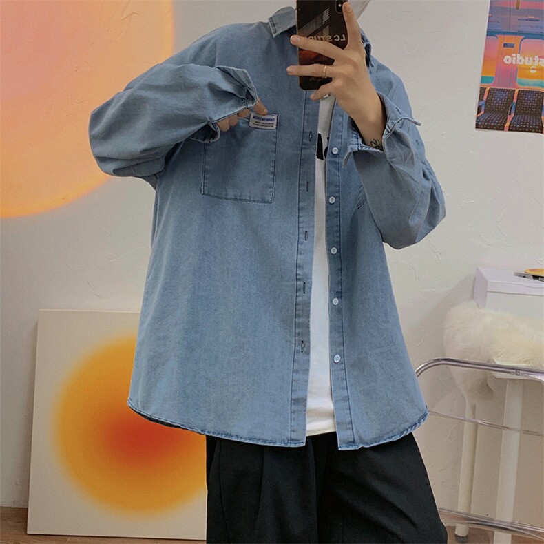 长袖牛仔衬衫男韩版春秋款休闲外套痞帅气港风宽松衬衣CS935-P45，男装衬衫，星座1008