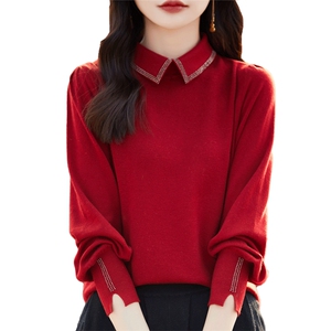 精仿羊毛Polo领针织衫女长袖t恤春装新款翻领中年妈妈打底衫上衣图片