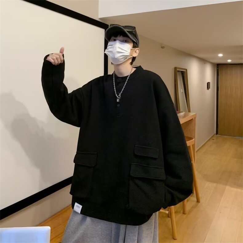 日系复古圆领卫衣ins宽松套头情侣长袖纯色上衣男女外套WY71-p43,女装短外套,星座1008-1