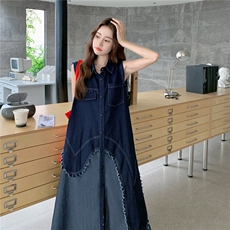 小众设计感2025夏新款女连衣裙宽松假两件牛仔拼接马甲背心裙洋气，女装连衣裙，2C113