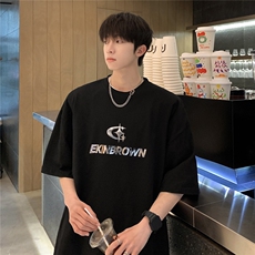 银色立体四芒星印花短袖T恤男DT77776P23块特价控45：供抖音视频，男装T恤，星座227-7