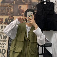 20港风复古ins潮牌男工装无袖户外多口袋工装马甲背心M2005-p33图片