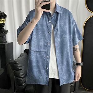 扎染短袖衬衫男夏季设计感小众港风宽松衬衣休闲ins外套 W772-P28图片