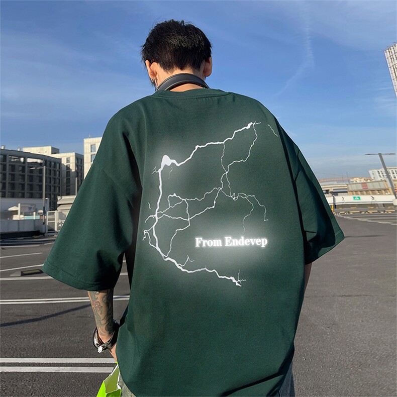 闪电短袖t恤男夏季潮牌潮流重磅欧美高街cleanfit美式街头七分袖,男装T恤,电商A486