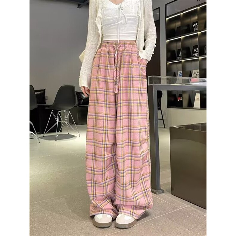 2024春款男女条纹格子休闲裤中性风字母刺绣直筒长裤h0875P40,男装休闲裤,星座1013-1