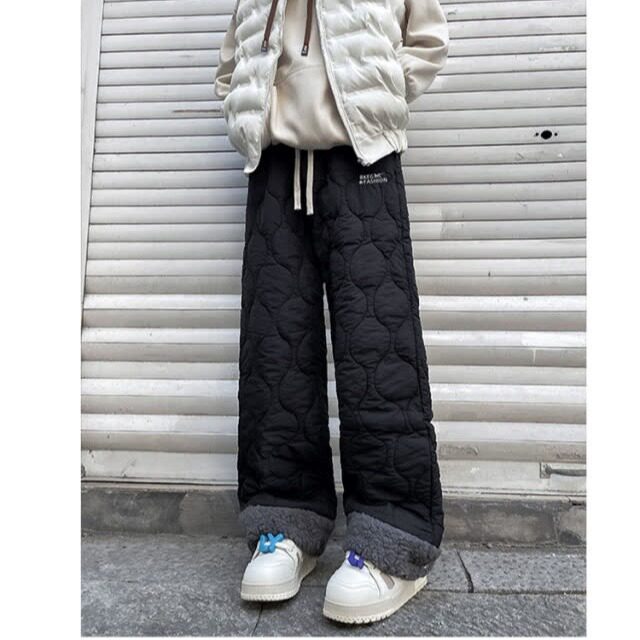 冬季加棉防水拼接羊羔绒棉裤男女款纯色菱格刺绣夹棉保暖裤子BK54，男装棉裤，星座506