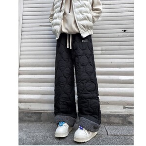 冬季加棉防水拼接羊羔绒棉裤男女款纯色菱格刺绣夹棉保暖裤子BK54,男装棉裤,星座506