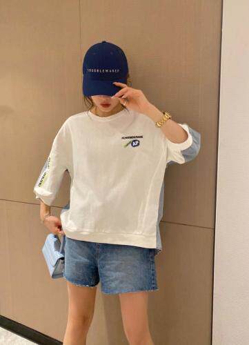 【现货】夏季新款针织牛仔拼接字母圆领潮款卫衣，女装卫衣/绒衫，微迪菲