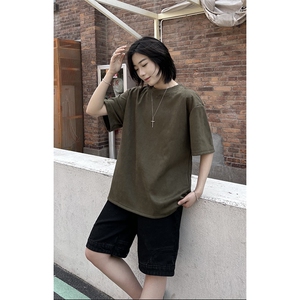 港风大码网红情侣麂皮绒宽松圆领短袖T恤 XZ213-T061-P35控48图片