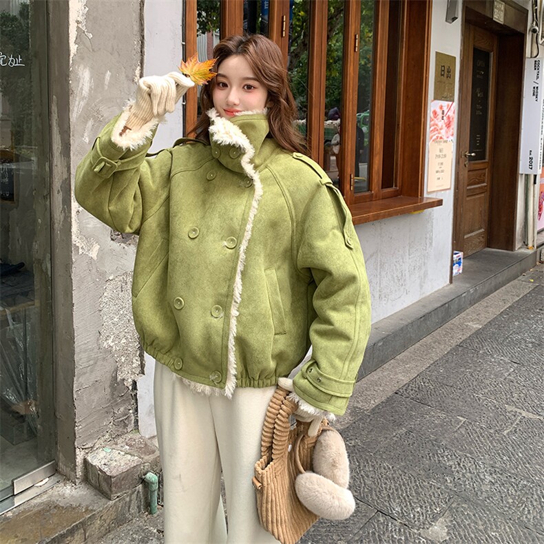 新款现货绿色小个子皮毛一体外套2C277-9521-P210-K318,女装皮草,2C277