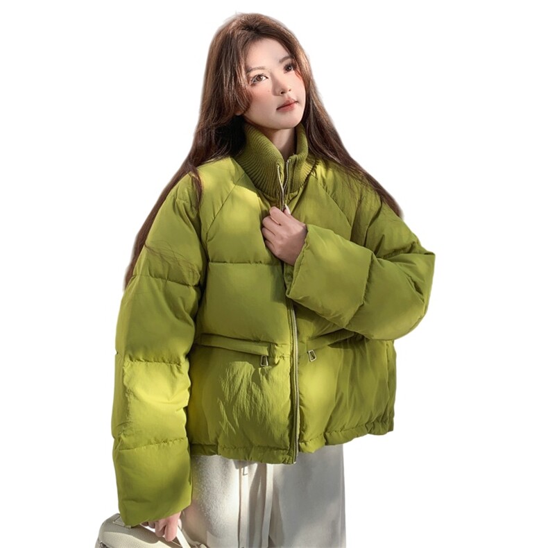 韩系设计感绿色针织领羽绒服女2025冬季小个子保暖加厚白鸭绒外套,女装羽绒服,艾米莉亚