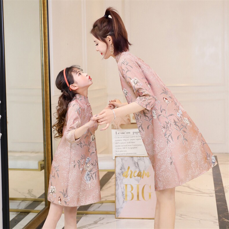 个性时尚连衣裙潮流舒适2021年春季长袖优雅亲子装,女装连衣裙,安之芮娜