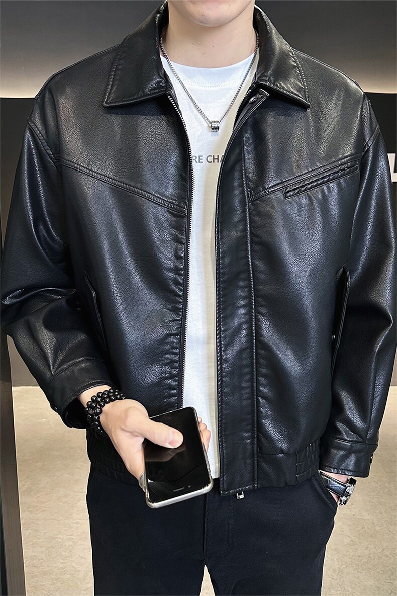 男士皮衣外套秋季2025新款潮流帅气机车皮夹克A313-PY333-P145,男装皮衣,电商A313