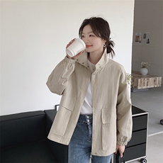 2025年秋季宽松型日韩休闲短款长袖立领学院风风衣外套年轻，女装风衣，秋牧寒烟