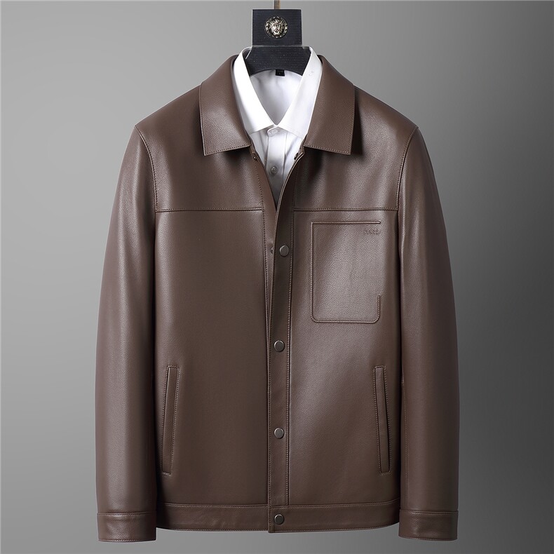 海宁真皮皮衣男秋季新款中老年男士翻领头层牛皮夹克休闲真皮外套，男装皮衣，电商B360A（原721A）