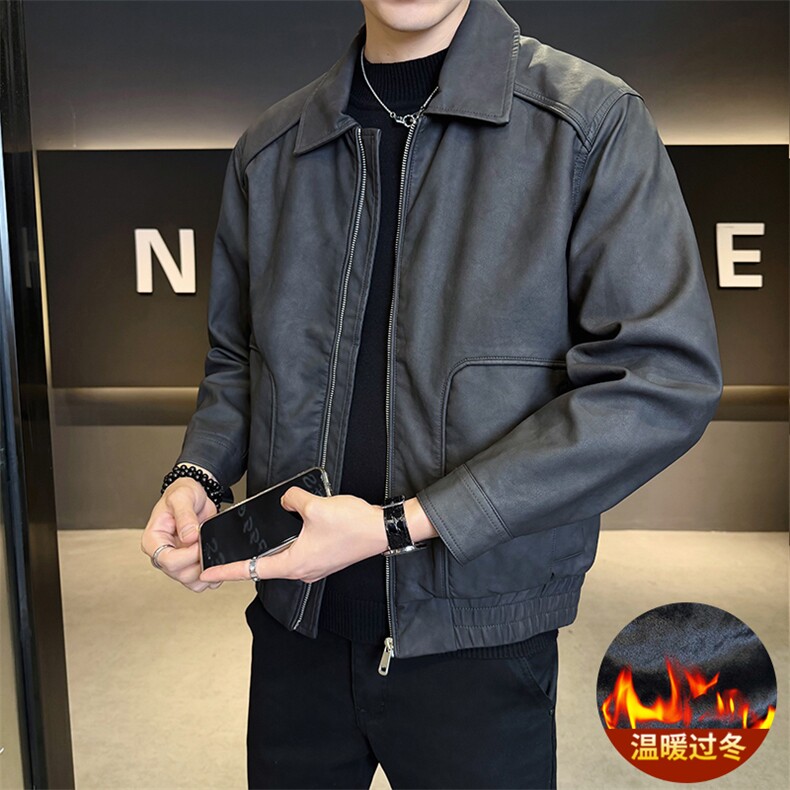 加绒皮衣外套男秋冬季2025新款机车PU皮夹克7715-P165,男装夹克,电商D327