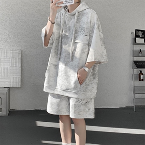 现货 TZ773-特批55 控88 设计感高质感套装连帽大码T恤短袖短裤图片
