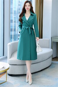 2022春秋装新款气质修身风衣女袖长款西装领风衣纯色大衣外套图片