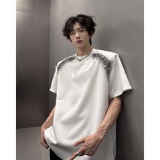 现货！25喷绘珍珠男士垫肩圆领T恤短袖dx240-p68，男装T恤，电商B288