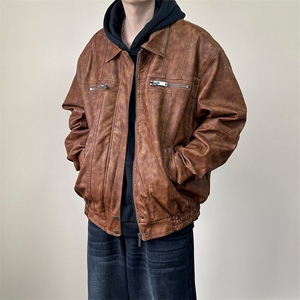 现货-水洗质感复古皮外套男pu机车服潮牌痞帅夹克-AP23106-P115图片