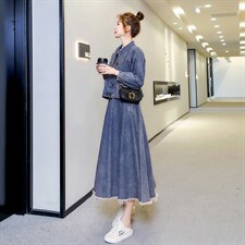 牛仔半身裙气质潮流韩版显瘦外套2021年两件套，女装套装/套裙，秋水欣儿