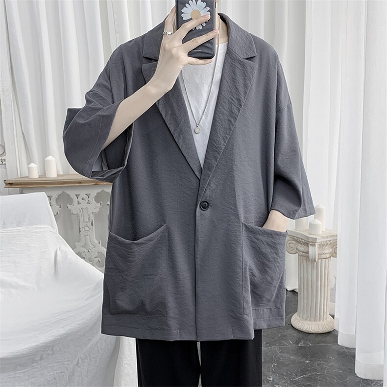 港风夏季新款潮流男士七分袖西服浅蓝西装薄款X110P45,男装西服,电商A177