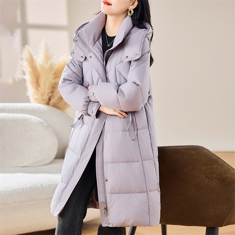 2024年冬季新款女装可脱卸帽直筒型长袖纯色90白鸭绒羽绒服,女装羽绒服,初闻兮
