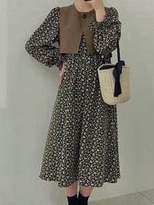 秋季新品，两件套碎花连衣裙，女装连衣裙，More-Lee