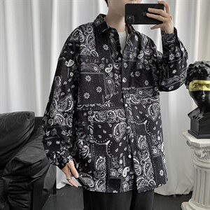 腰果花男长袖港风日系夏潮牌上衣小众炸街韩版潮流衬衫 W1160-P33图片