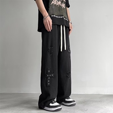 破洞牛仔裤2026美式高街设计感小众微喇宽松直筒裤K70226-P40网图，男装牛仔裤，电商B245
