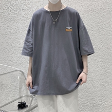 YT26350-P30亚麻短袖t恤男大码五分袖男宽松七分袖大皂风模特，男装T恤，电商A040