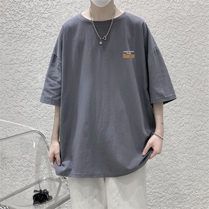 YT26350-P30 亚麻短袖t恤男大码五分袖男宽松七分袖 大皂风模特图片