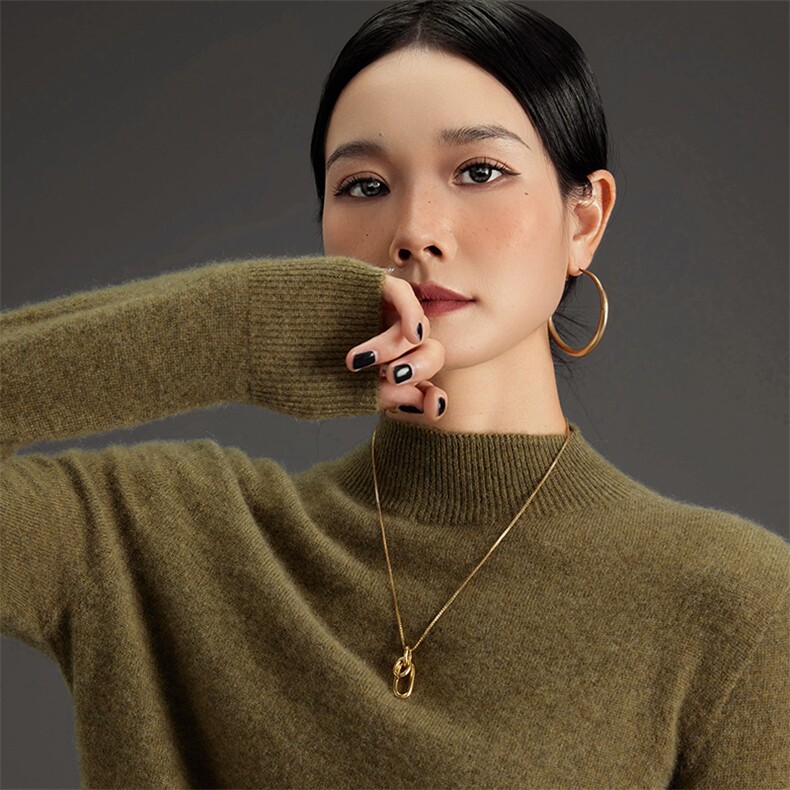 2025年秋季宽松型通勤套头单件长袖平面女半高,女装羊绒衫,鑫萬耀羊绒