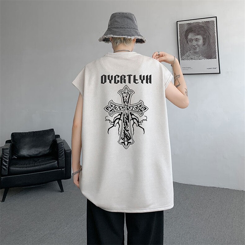 无袖背心男夏季新款港风宽松鹿皮绒圆领套头大码坎肩T9955-P25，男装背心/马甲，星座214-3