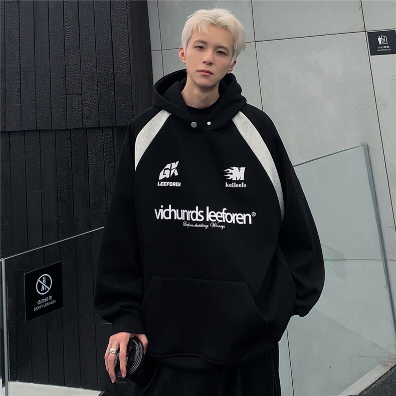 潮情侣美式复古撞色拼接插肩袖卫衣重磅连帽卫衣男W91-P78,男装卫衣,电商C307