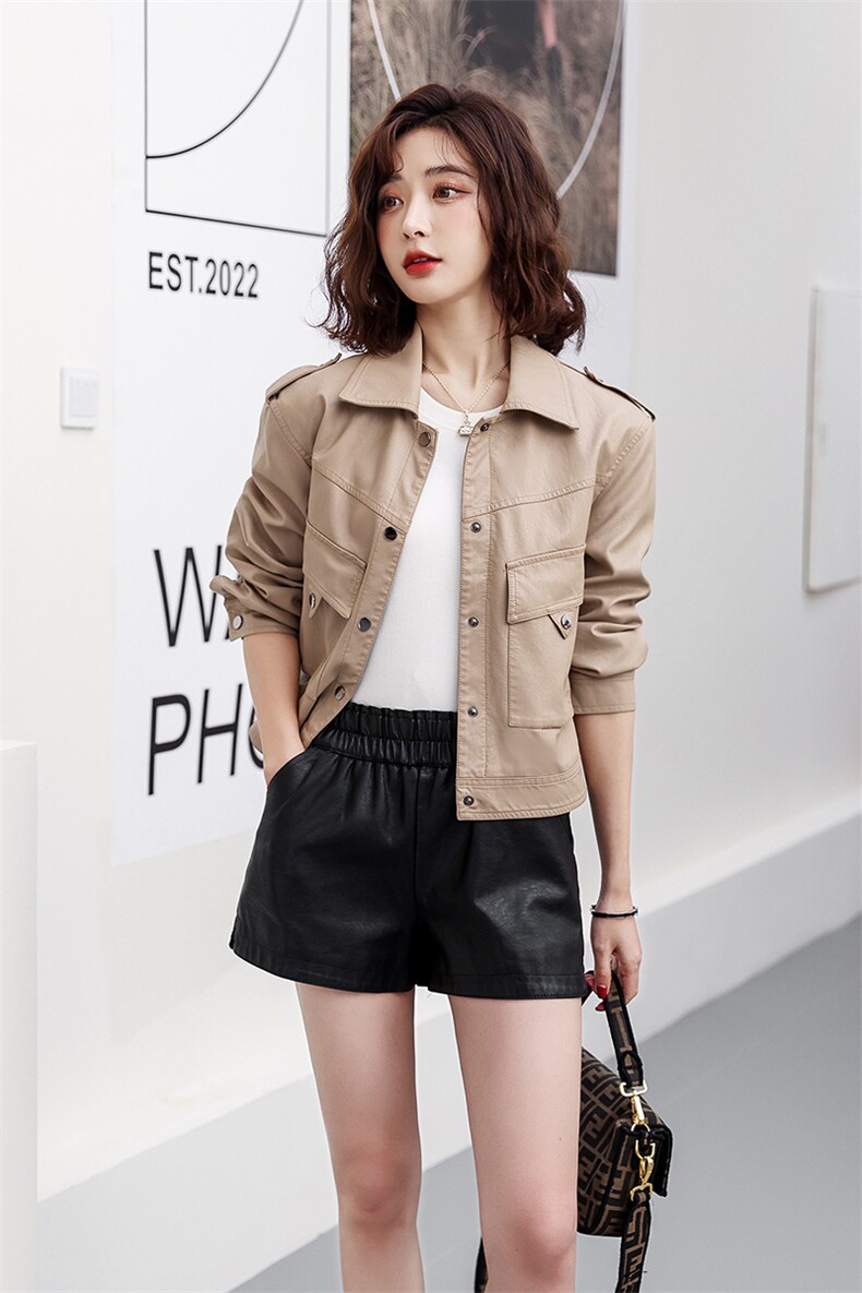 黑色皮衣外套短款女2025新款气质女神范休闲百搭显瘦小个子皮夹克,女装皮衣,魅衣本色