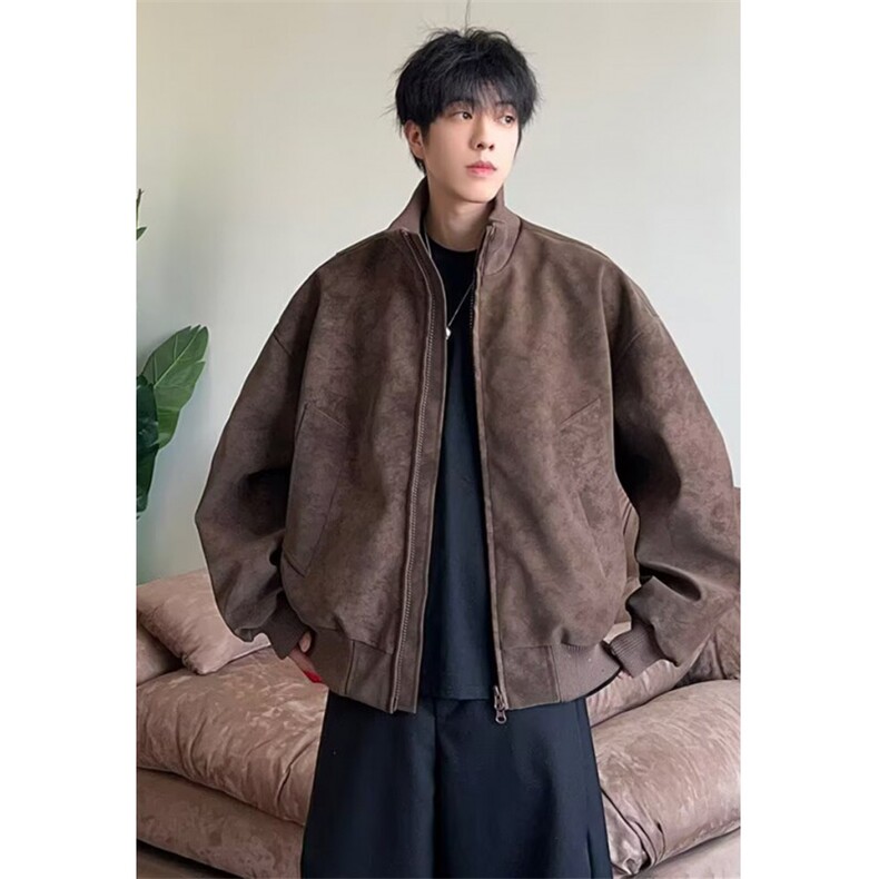 潮牌复古棒球服外套男士春秋2025新款飞行员机车PU皮夹克J334,男装夹克,星座1116A（原606A-3）