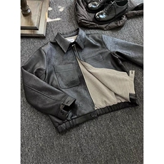 复古高级感裂纹做旧皮夹克男潮牌翻领机车短外套310A-4-B958-P97，男装夹克，星座310A-4