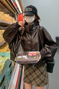 港风时尚短款高级感皮衣外套女2025春秋新款宽松显瘦休闲洋气上衣图片