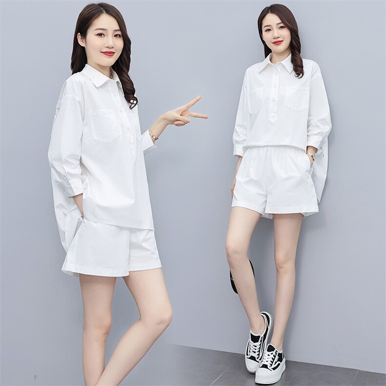 2022新款夏装女装短裤白色高级感成套搭配轻熟风港味套装两件套,女装套装/套裙,曼娅璐