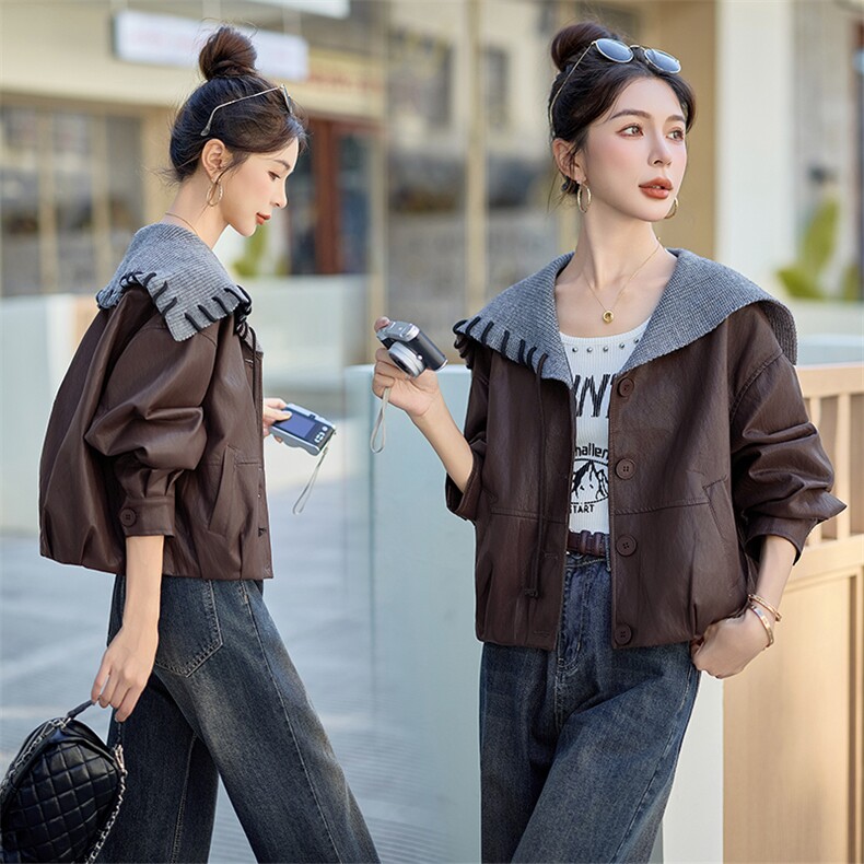 BAO皮衣外套女短款高级感机车服pu酷飒风海军领高端宽松春秋外套，女装皮衣，潮流依族