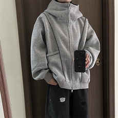 抖音得物高品质秋冬美式高街重磅结构辑明线纹理连帽卫衣外套W111，男装卫衣，电商A486