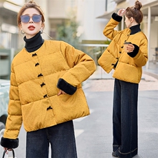 新中式提花羽绒服女2024冬季款毛绒拼接小个子白鸭绒保暖外套，女装羽绒服，火爆靓佳人