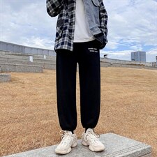 秋冬新款港风加厚加绒宽松束脚潮字母印花休闲卫裤男1004-1WK521，男装休闲裤，星座715