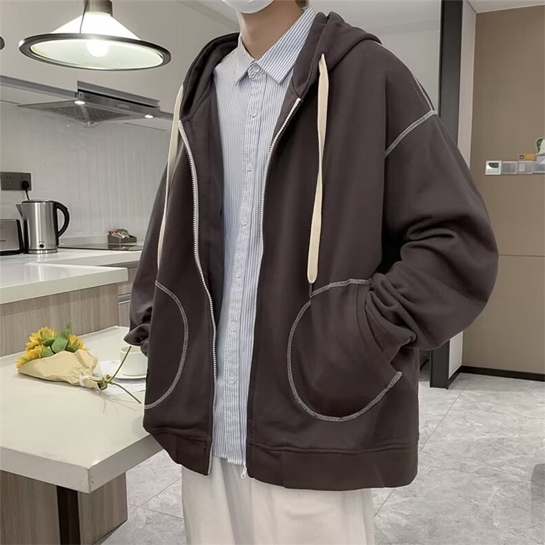 韩版潮ins运动百搭休闲帽衫春秋新款连帽开衫卫衣男W5624-P42,男装夹克,星座512-2