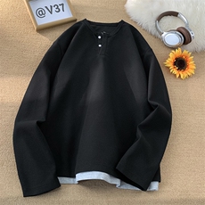 春季港风日系中式复古套头V领长袖T恤男XZ213-V002-P55控68给30，男装T恤，星座213